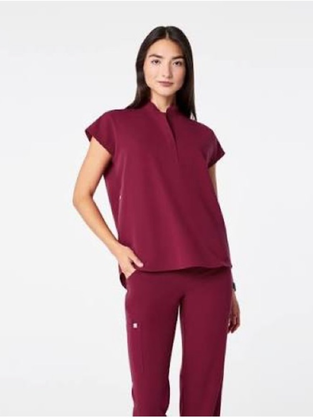 FIGS Rafaela top and jogger set in the color deep cranberry. NWT Never been worn